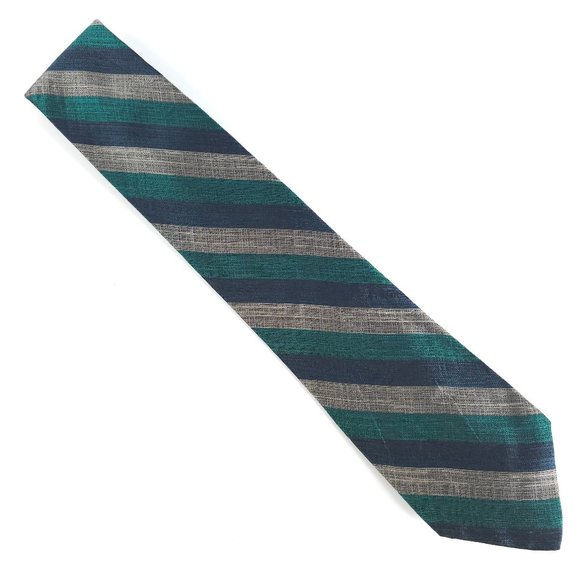 Halston III Men Tie 100% Italian Silk Striped Green Blue Gray Size 59x4 - NWOT - Picture 1 of 5